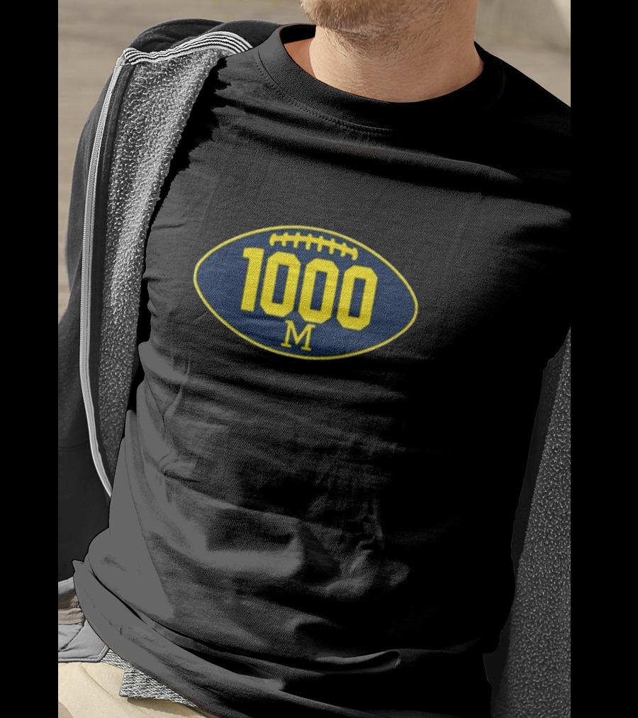 Mden Michigan 1000 Wins Football M Logo Oval T-Shirt