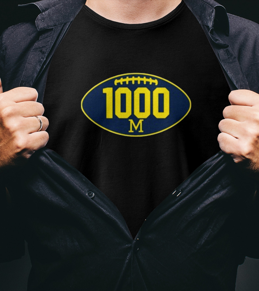 Mden Michigan 1000 Wins Football M Logo Oval T-Shirt