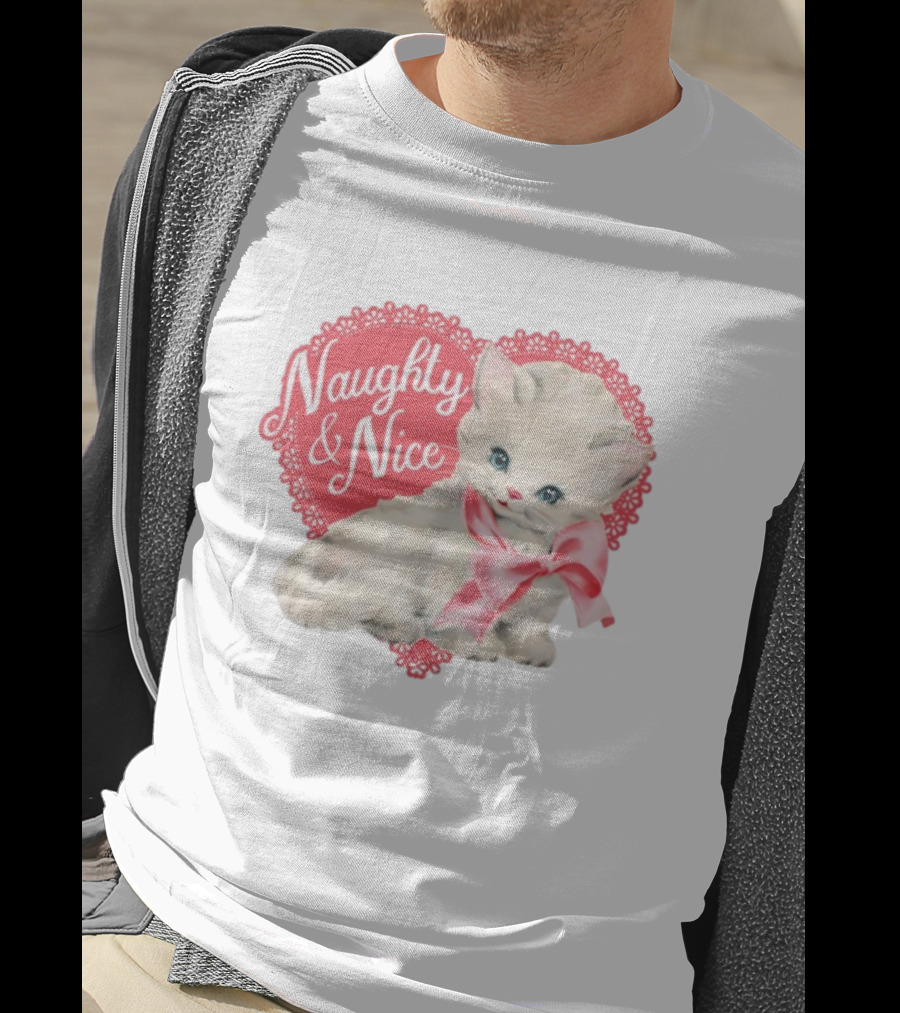 Nessa Barrett Store Naughty And Nice Kitten Heart Bow T-Shirt