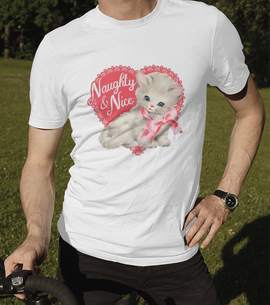 Nessa Barrett Store Naughty And Nice Kitten Heart Bow T-Shirt