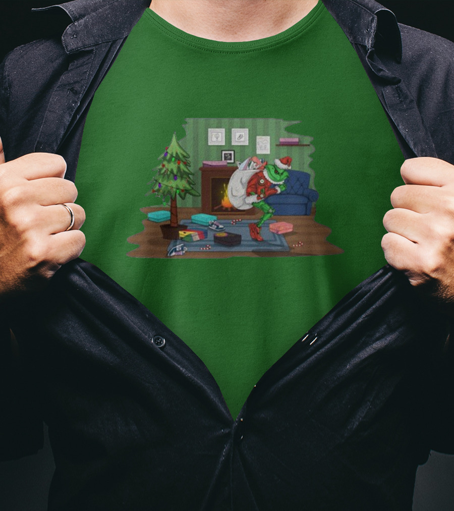 How The Grinch Stole Sneakers Stealing Colorful Boxes By Christmas Tree T-Shirt