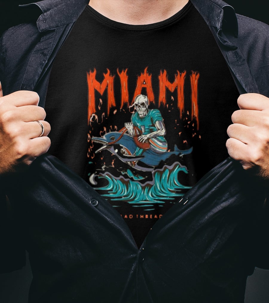 MIAMI Dead Threads Skeleton Surfer On Dolphin Football Adventure T-Shirt