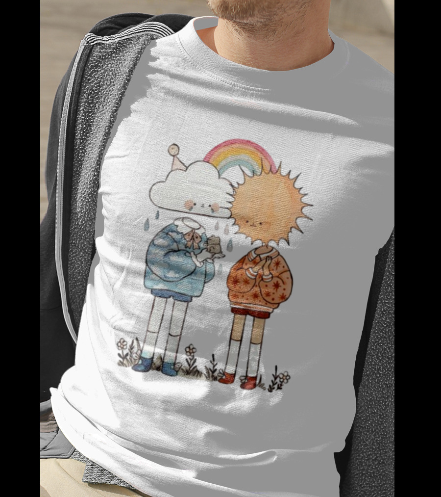 The Joy Of Finding A Little Frog With Cloud And Sun Friends Under A Rainbow T-Shirt