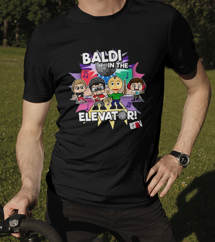 Baldi In The Elevator FGTEEV Characters With Disco Ball And Music Notes T-Shirt