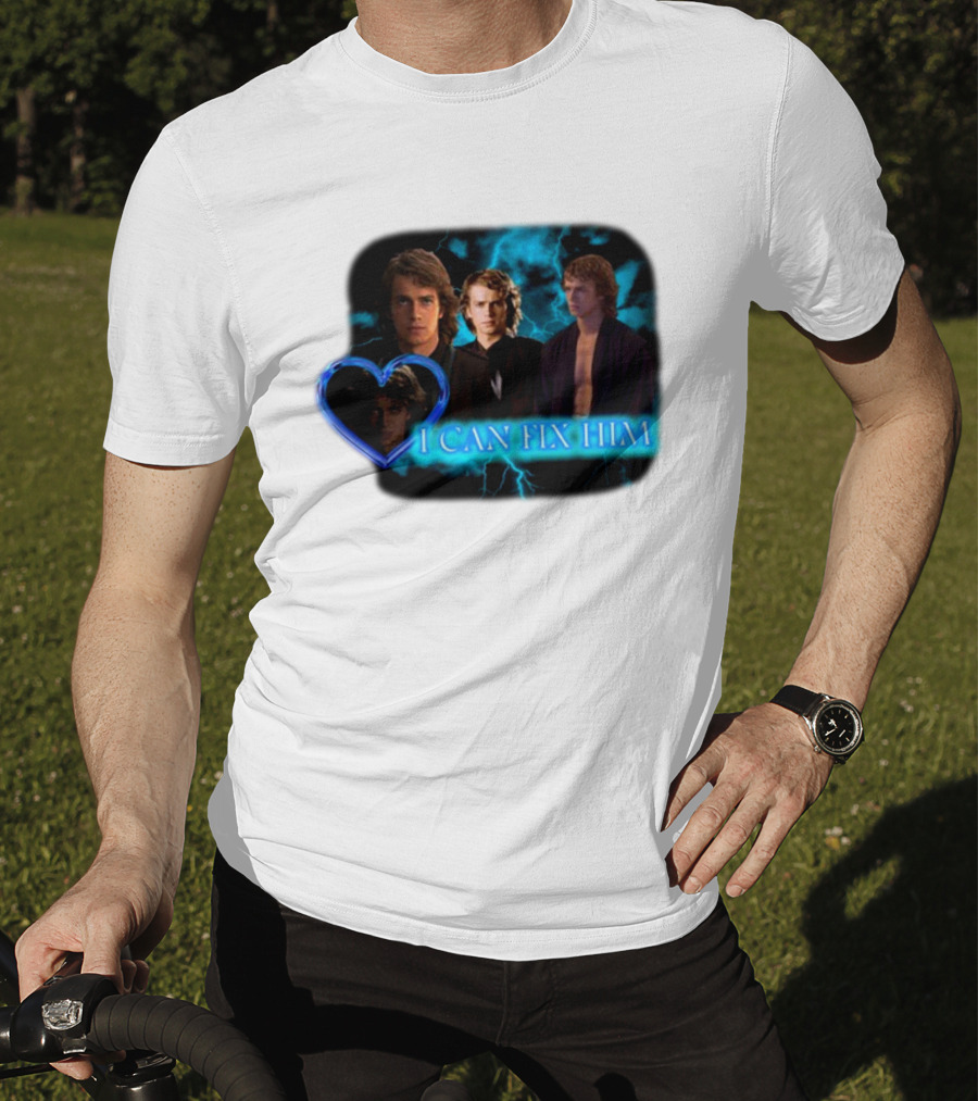 I Can Fix Him Anakin Blue Heart Lightning Background T-Shirt