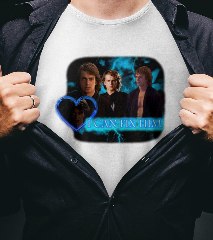I Can Fix Him Anakin Blue Heart Lightning Background T-Shirt