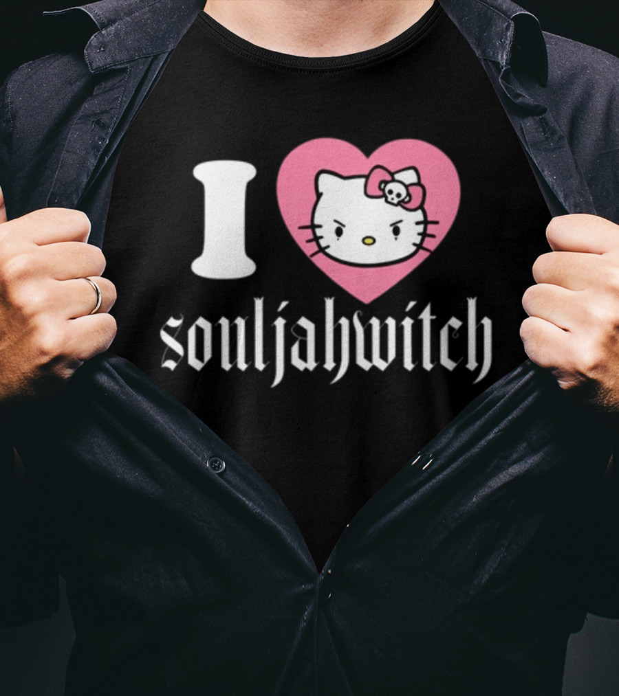 I Love Souljahwitch Cute Cat In Pink Heart T-Shirt