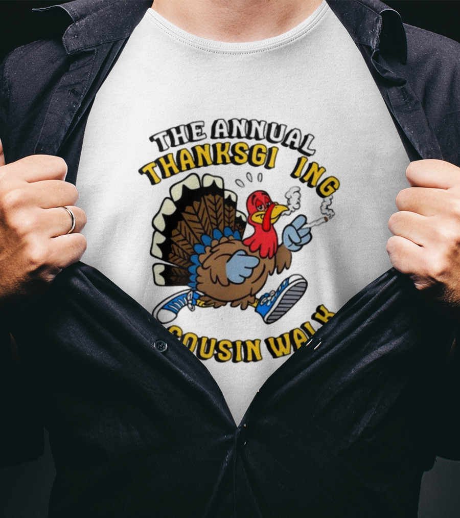 The Annual Thanksgiving Cousin Walk Turkey Smoking Sneakers Fun T-Shirt