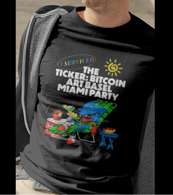I Survived The Ticker Bitcoin Art Basel Miami Party Lounge Character Sun Cocktail T-Shirt