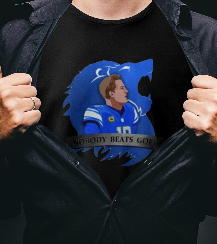 Nobody Beats Goff Detroit Lions Quarterback Blue Lion Background T-Shirt