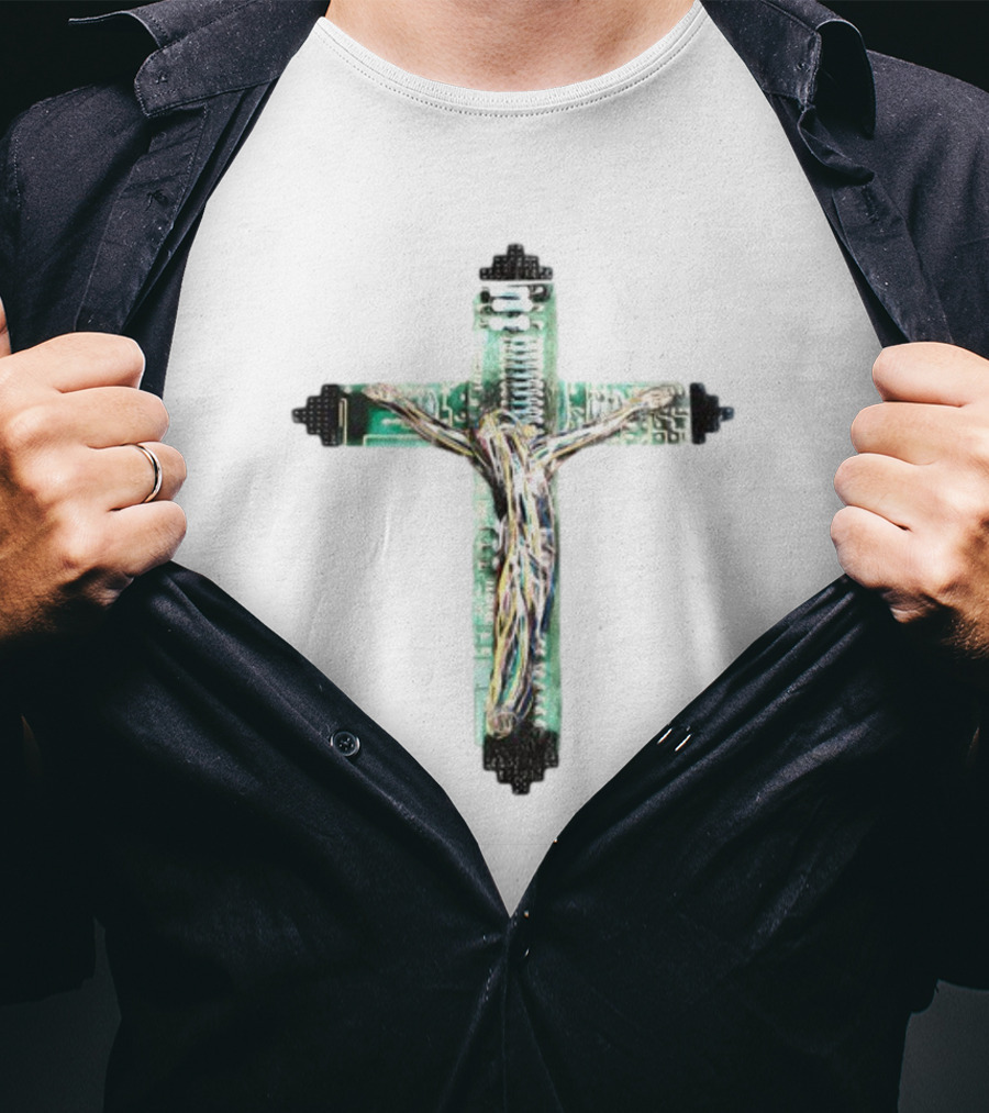 Nawafers The Cross Hardware Circuit Crucifix T-Shirt