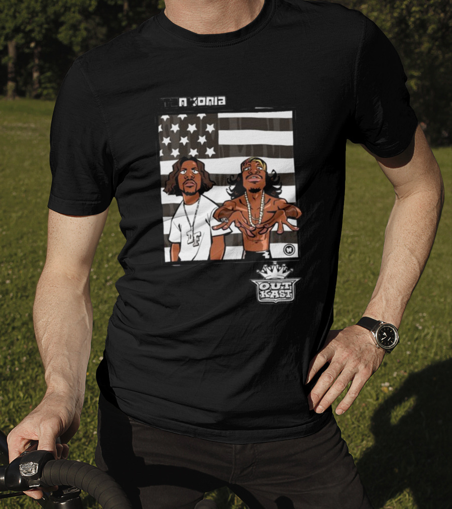 Stankonia Outkast Cartoon Style Stars And Stripes Duo Art By Nuri Durr T-Shirt