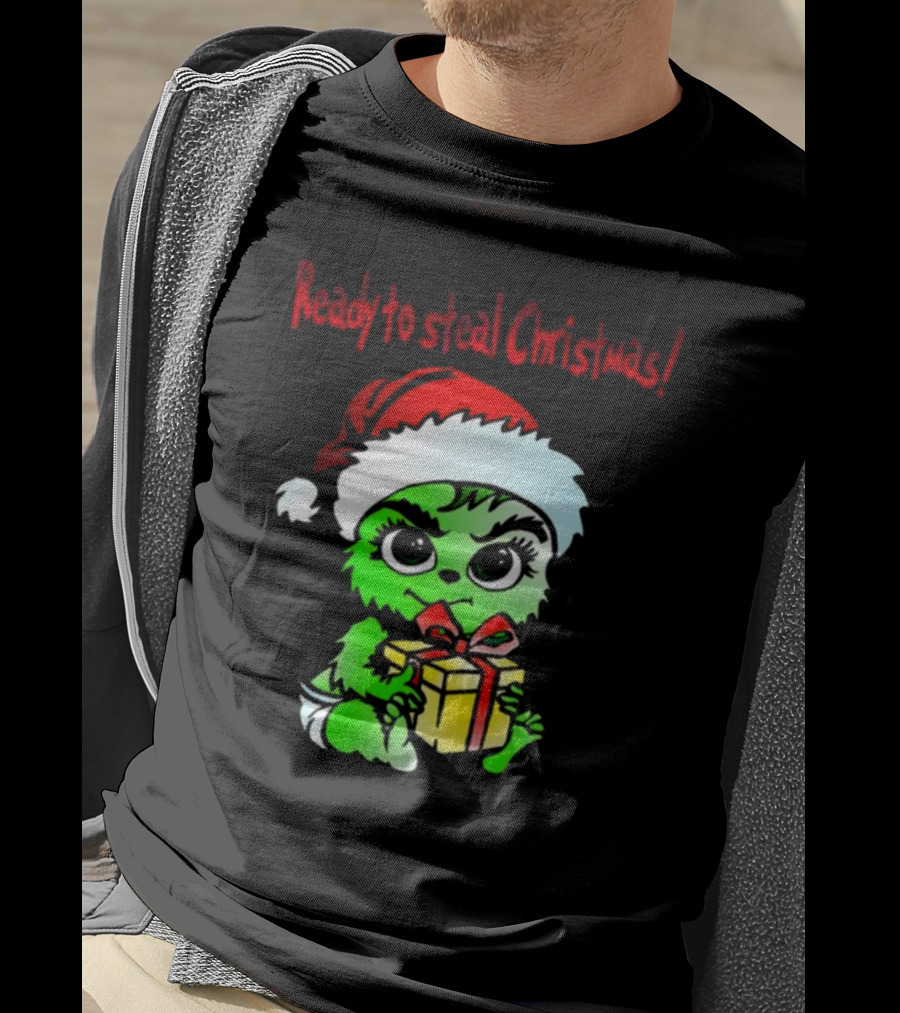 Cathygraphics3 Ready To Steal Christmas Green Santa Hat Gift T-Shirt