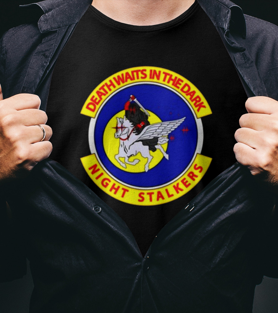 Death Waits In The Dark Night Stalkers Pegasus Emblem T-Shirt