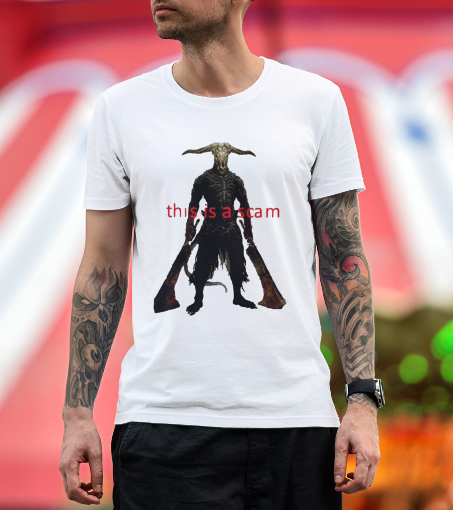 This is a Scam Capra Demon Dark Souls Fan Art Monster Gaming Meme T-Shirt