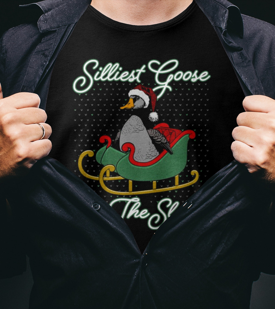 Silliest Goose In Santa Hat In The Snowy Sleigh T-Shirt