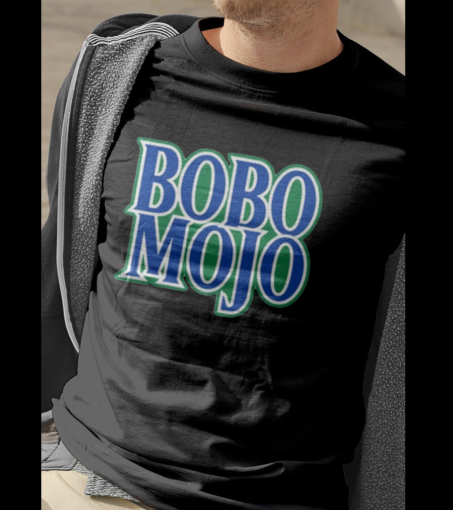 BOBO MOJO Retro Bold Blue And Green Text T-Shirt