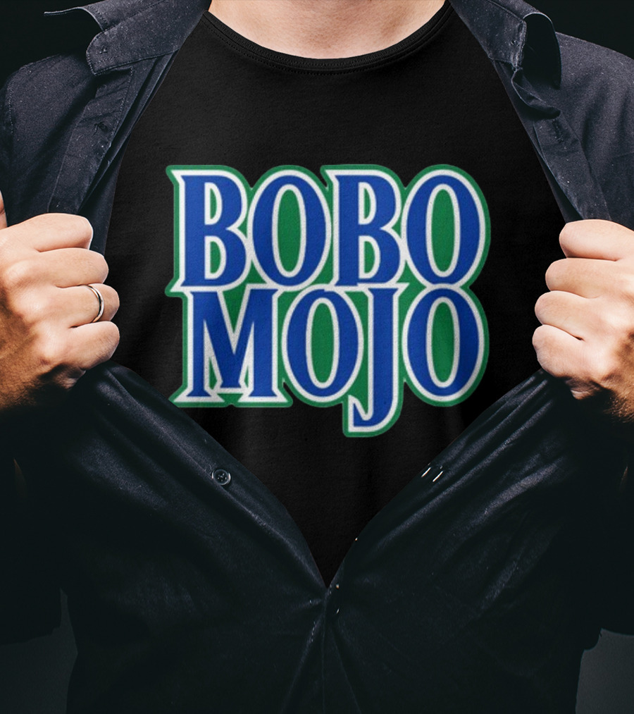 BOBO MOJO Retro Bold Blue And Green Text T-Shirt
