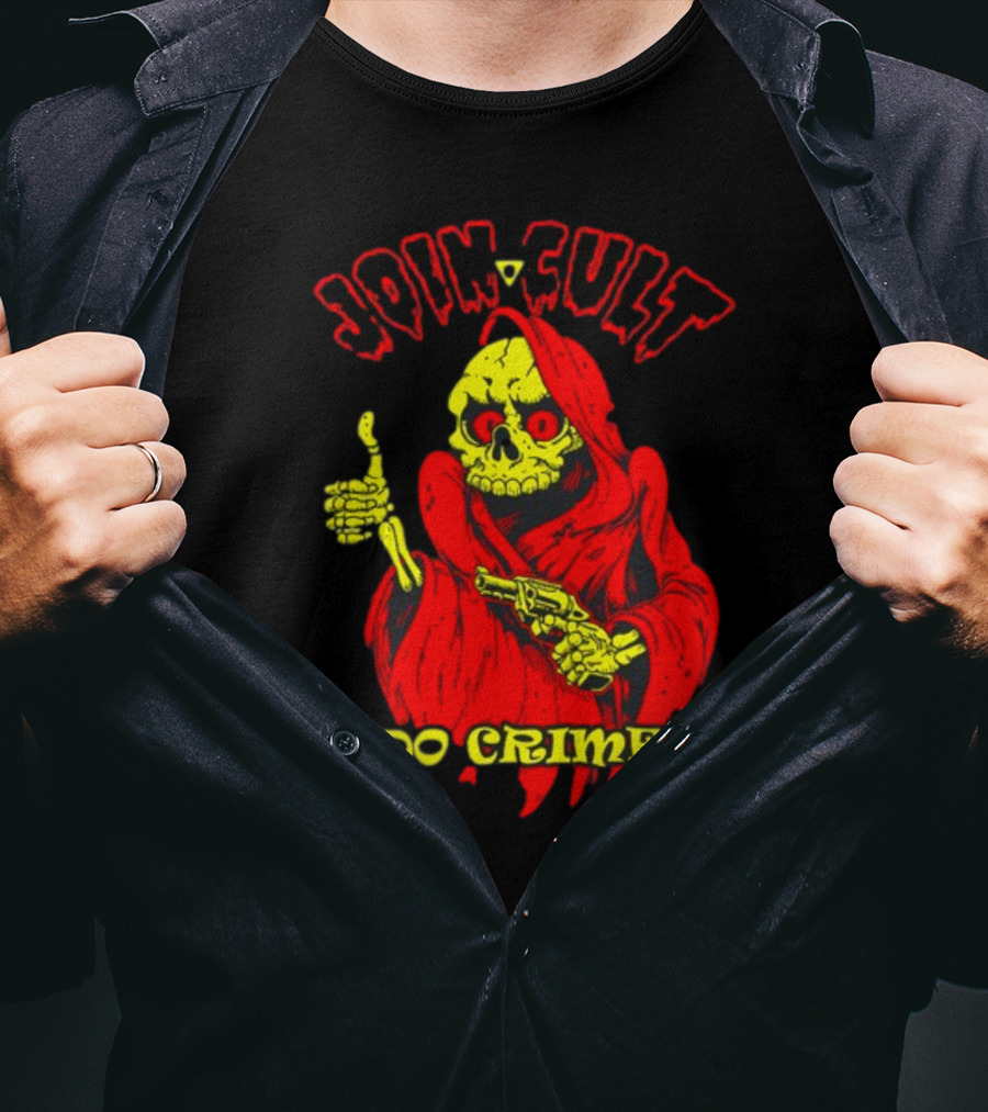 Join Cult Do Crime Grim Reaper Skeleton With Gun T-Shirt