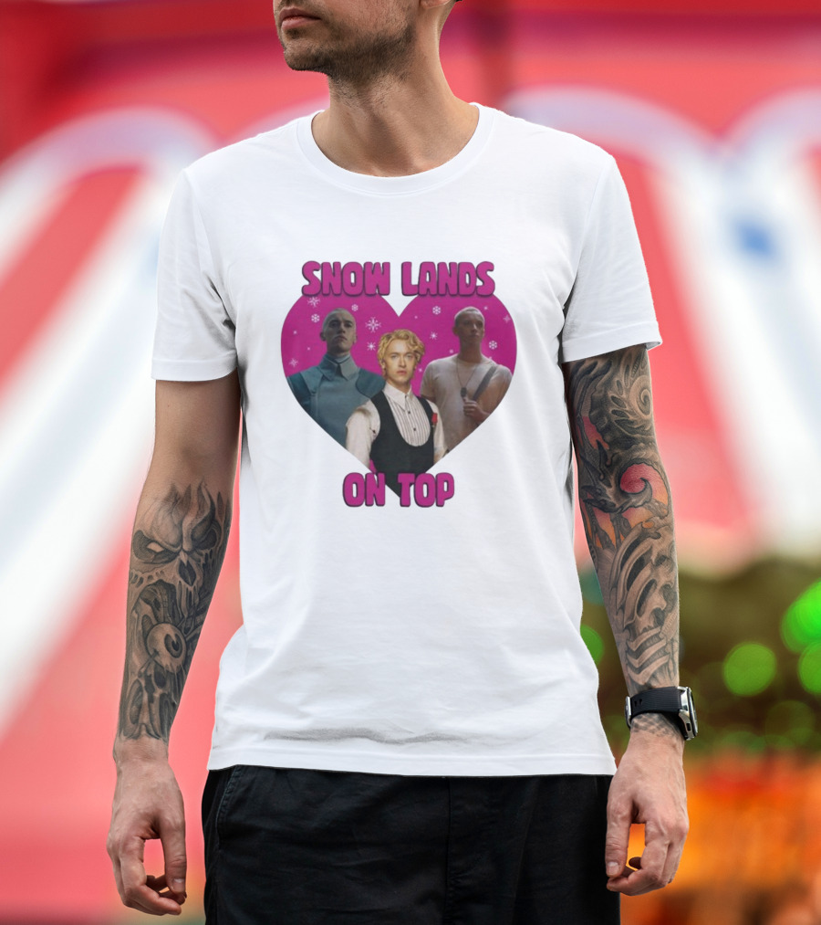 Snow Lands On Top Heart Pink Background Snowflakes T-Shirt