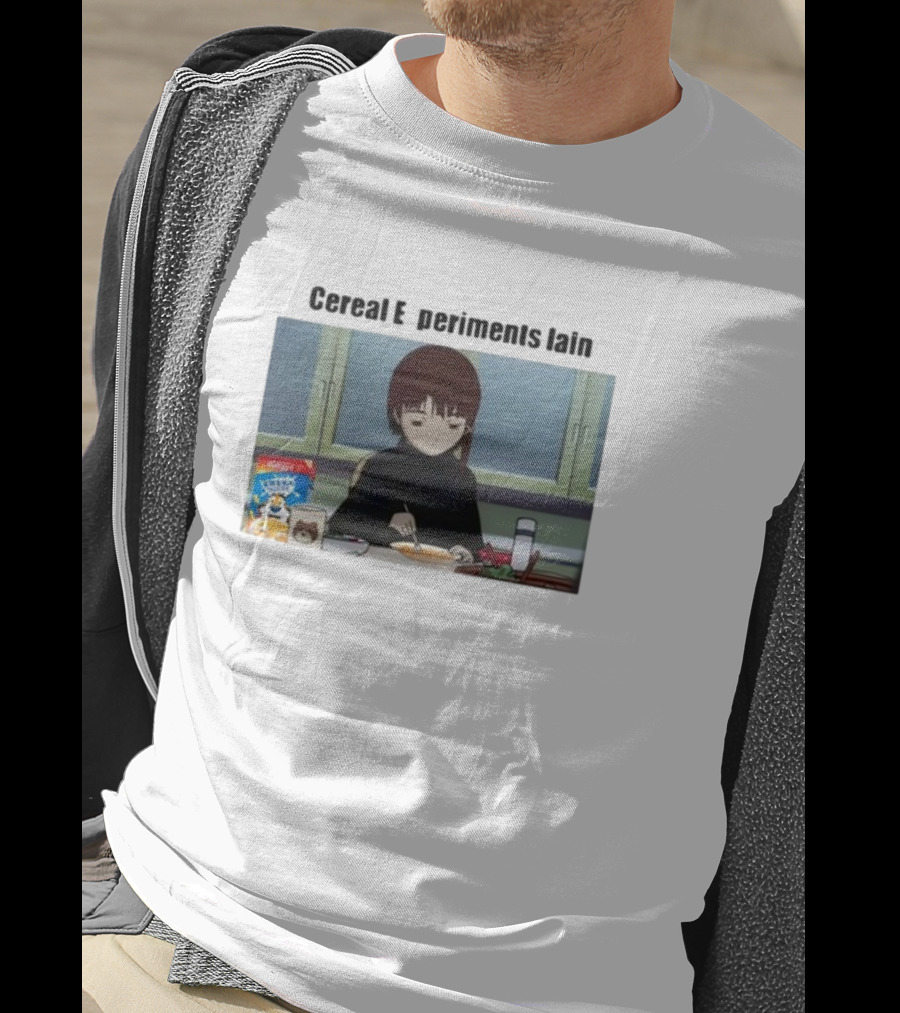Cereal Experiments Lain Goofyahhtees Breakfast Scene With Cartoon Cereal Box T-Shirt
