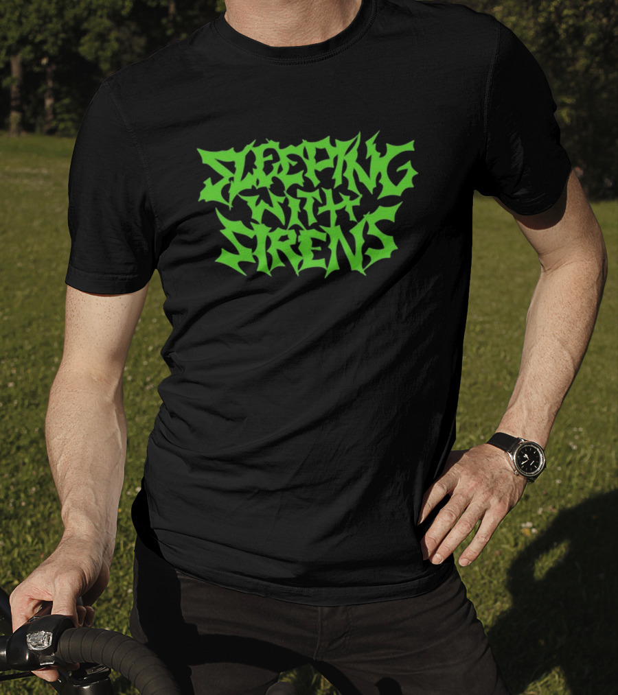 Sleeping With Sirens Spiky Neon Green Text T-Shirt