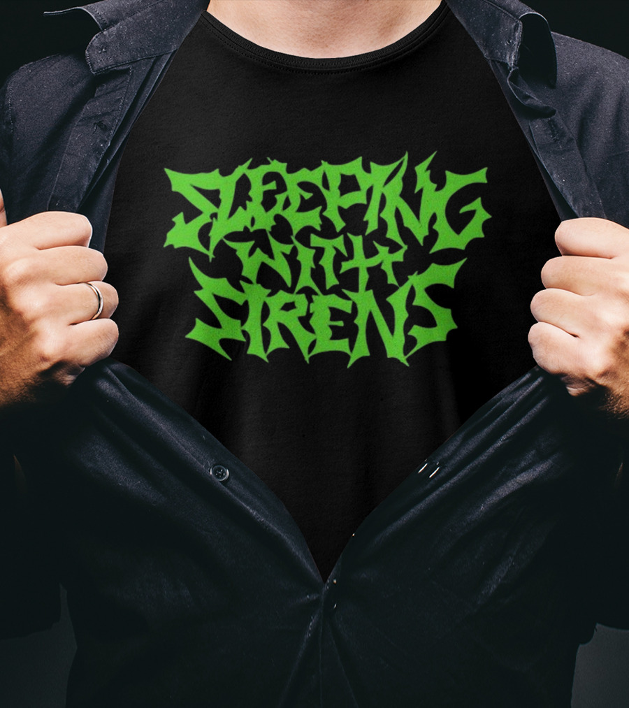 Sleeping With Sirens Spiky Neon Green Text T-Shirt