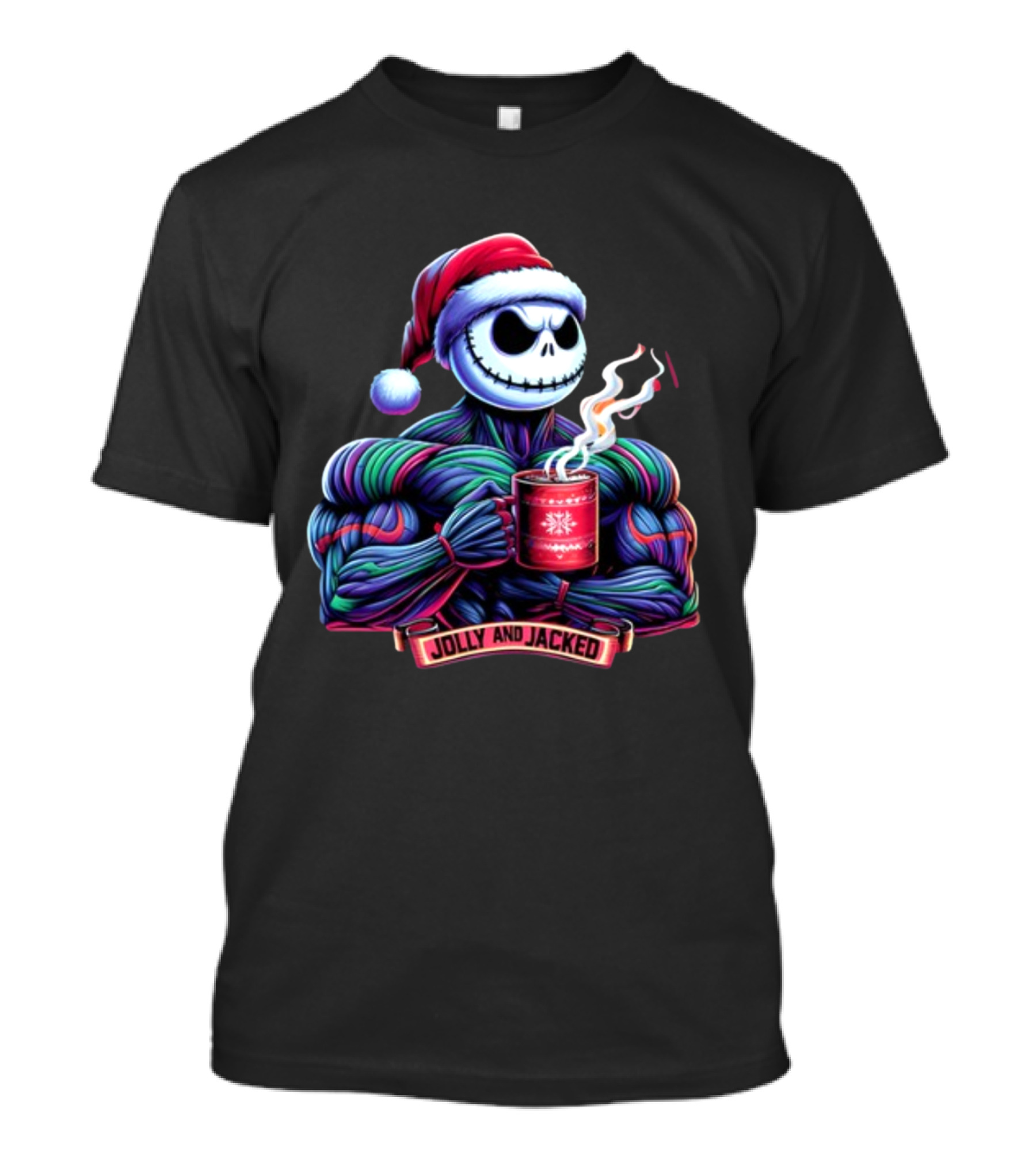 Jolly And Jacked Beyond Average Training Apparel Santa Skeleton Muscle Mug T-Shirt