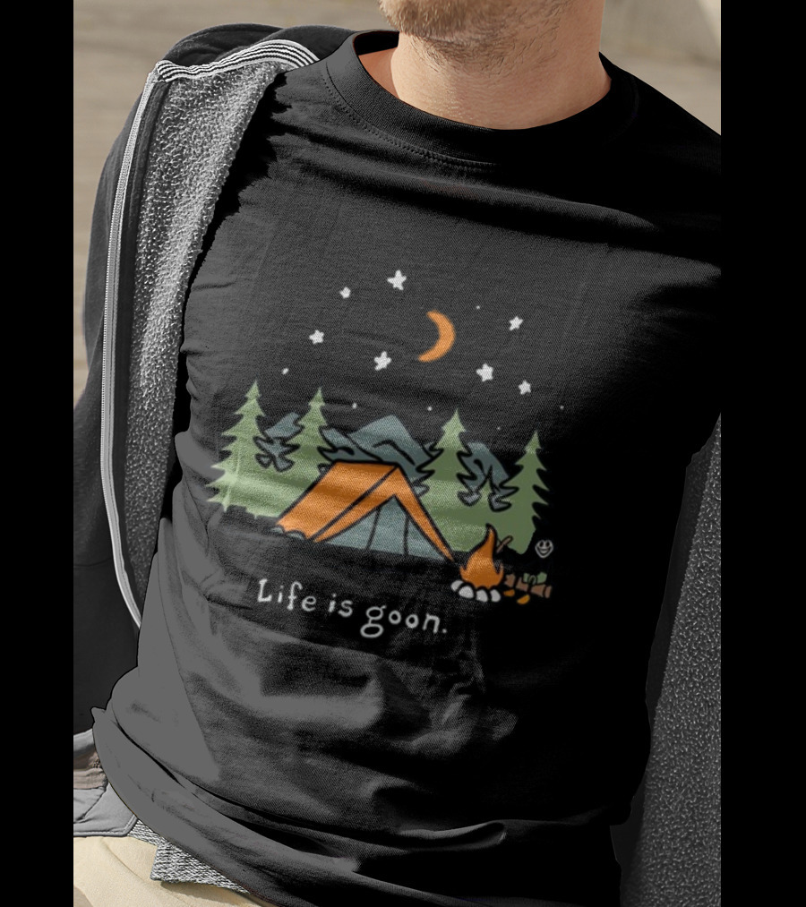 Life Is Goon Camping Adventure With Tent And Campfire Under Stars T-Shirt
