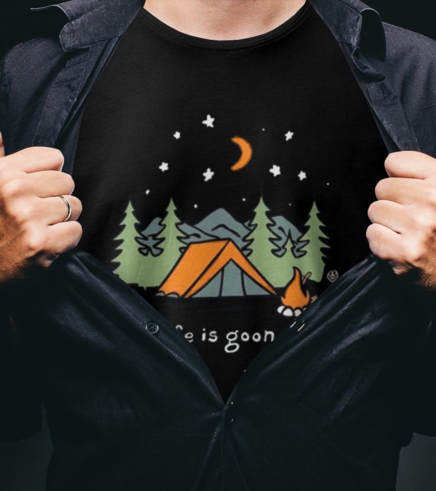 Life Is Goon Camping Adventure With Tent And Campfire Under Stars T-Shirt