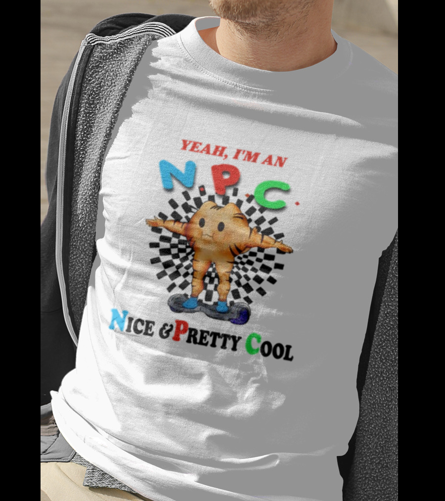 Yeah I'm An NPC Nice And Pretty Cool Text With Cartoon Character On Hoverboard T-Shirt