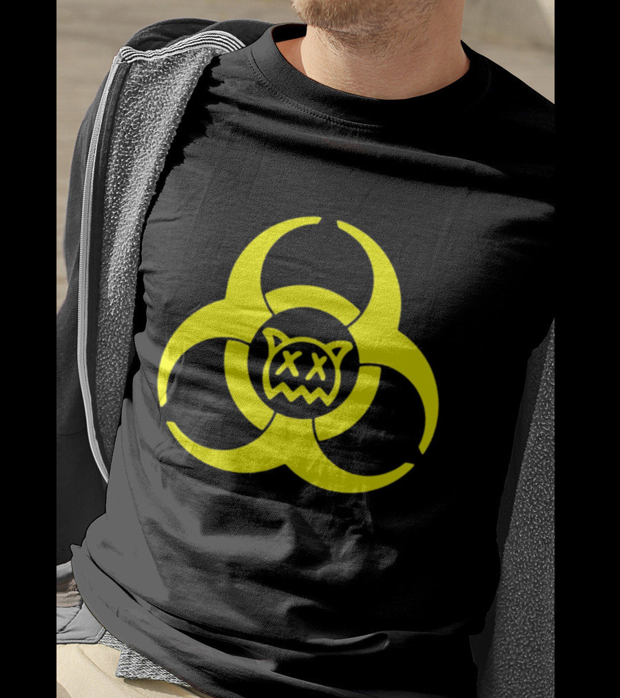 Ren Biohazard Symbol With X-Eyed Cat Face T-Shirt