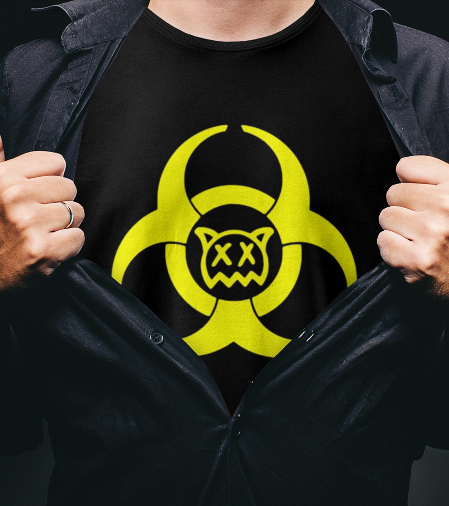 Ren Biohazard Symbol With X-Eyed Cat Face T-Shirt