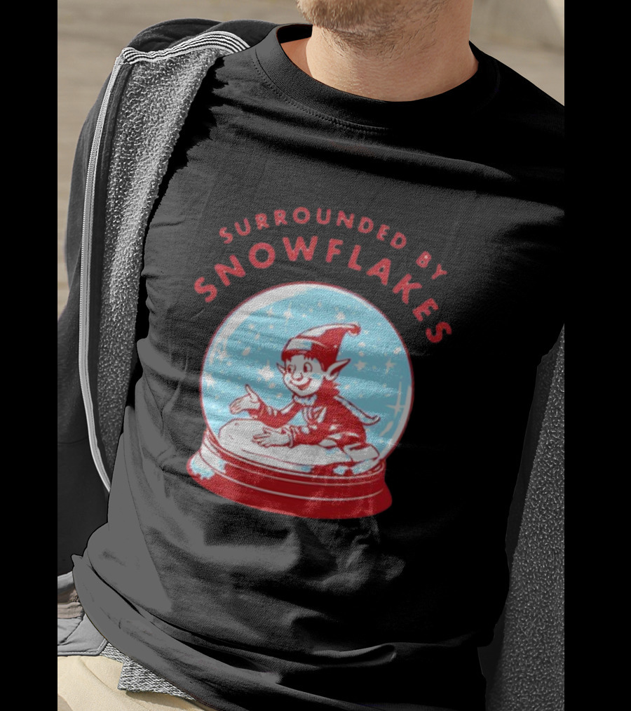 Surrounded By Snowflakes Elf Inside Snow Globe Winter Scene T-Shirt
