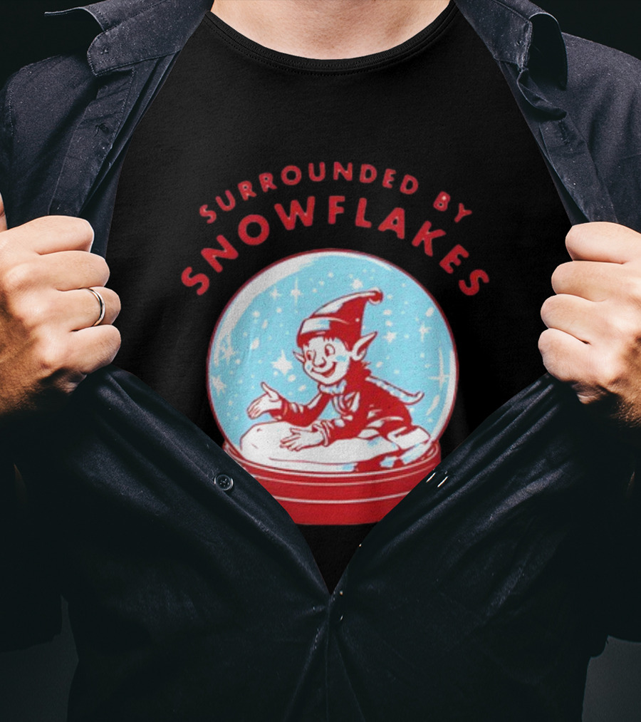 Surrounded By Snowflakes Elf Inside Snow Globe Winter Scene T-Shirt