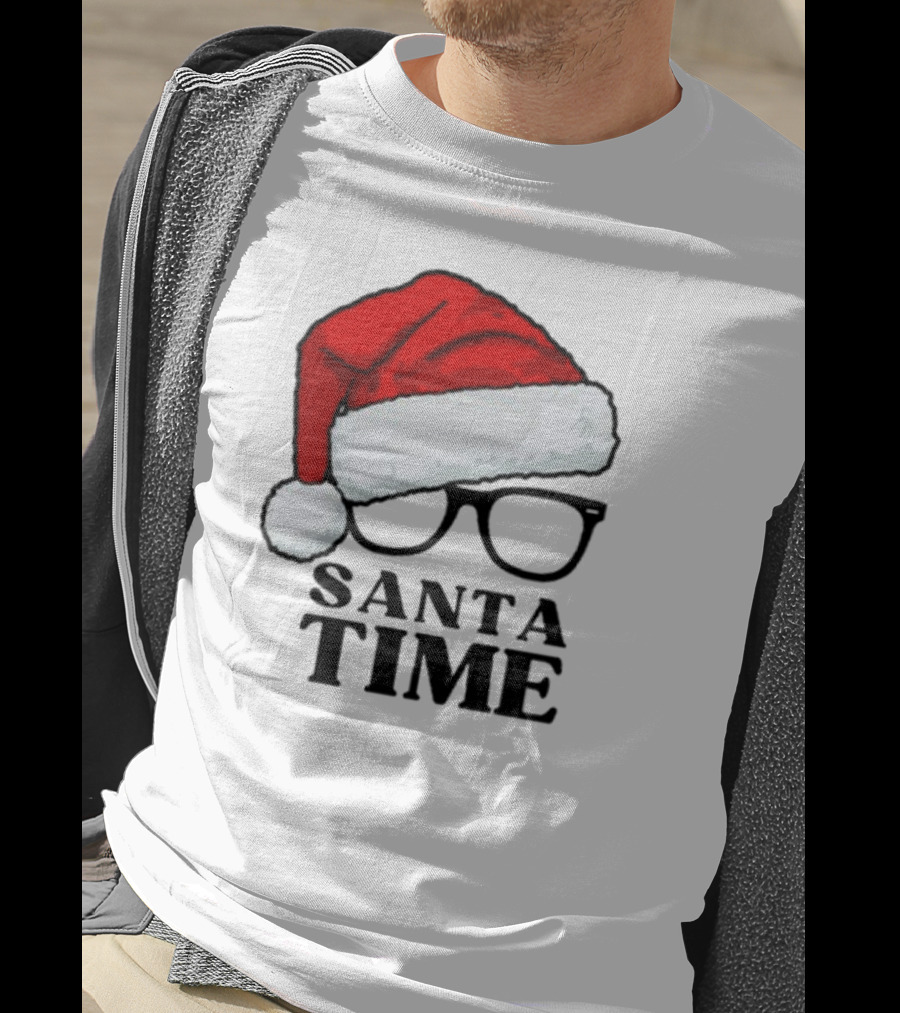 Santa Time With Santa Hat And Glasses T-Shirt