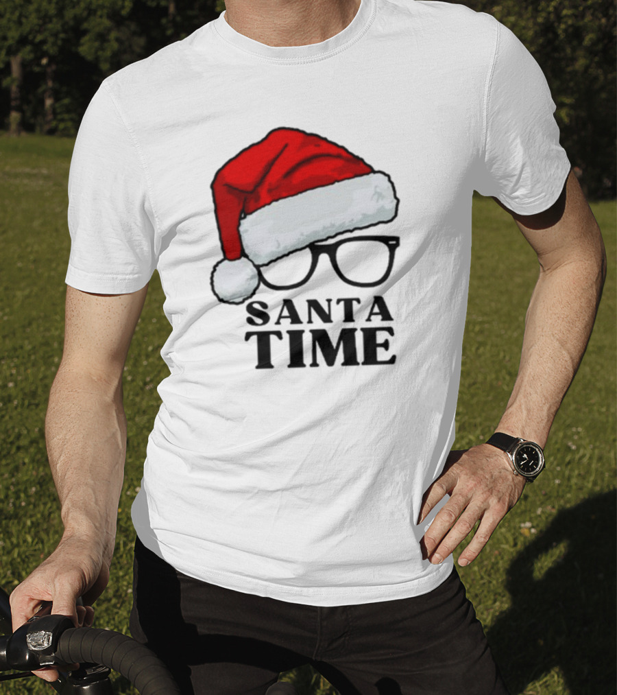Santa Time With Santa Hat And Glasses T-Shirt