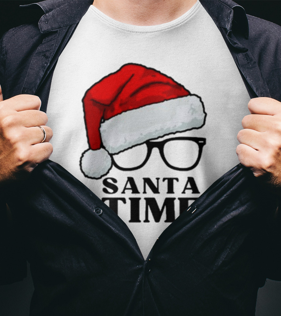 Santa Time With Santa Hat And Glasses T-Shirt