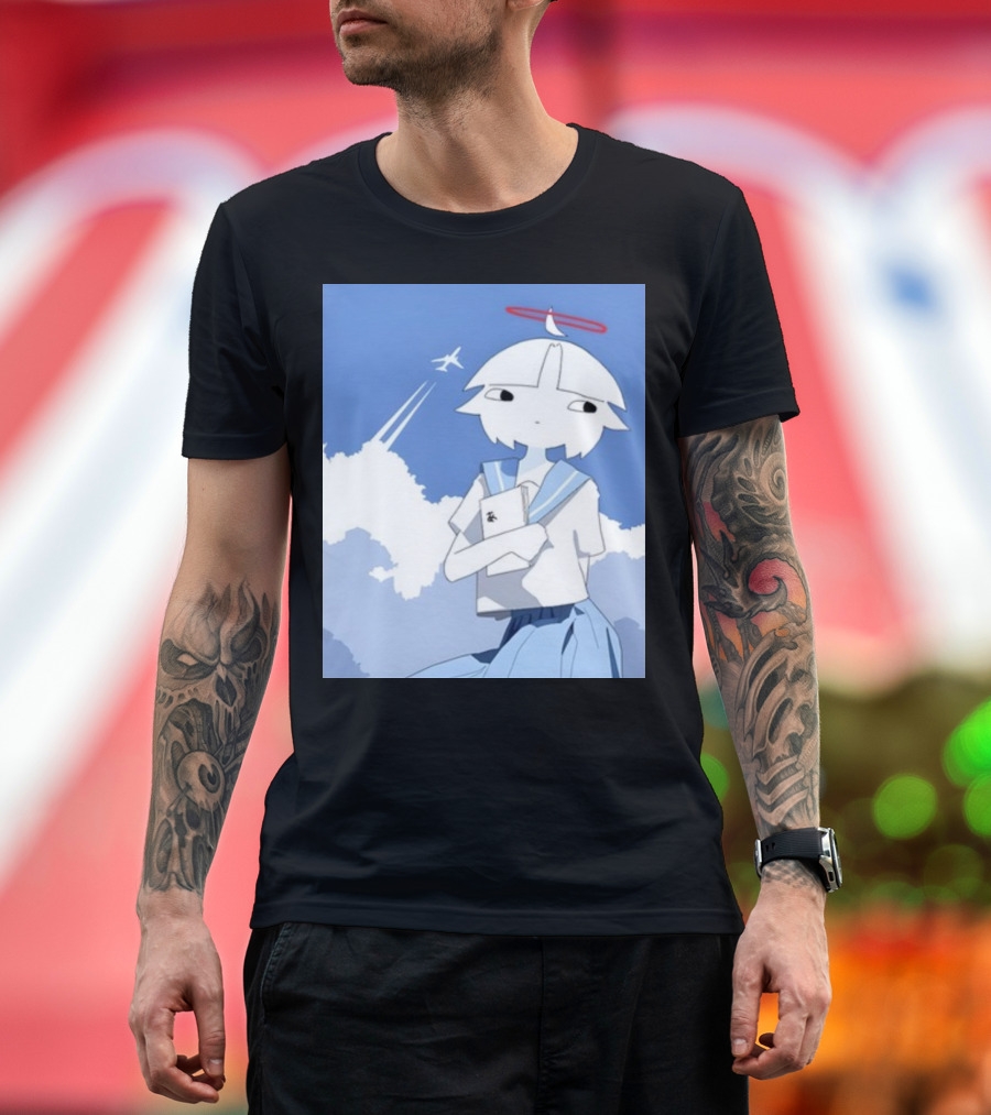 Chew Chewer Clowdy Girl with Halo and Airplane in Blue Sky T-Shirt
