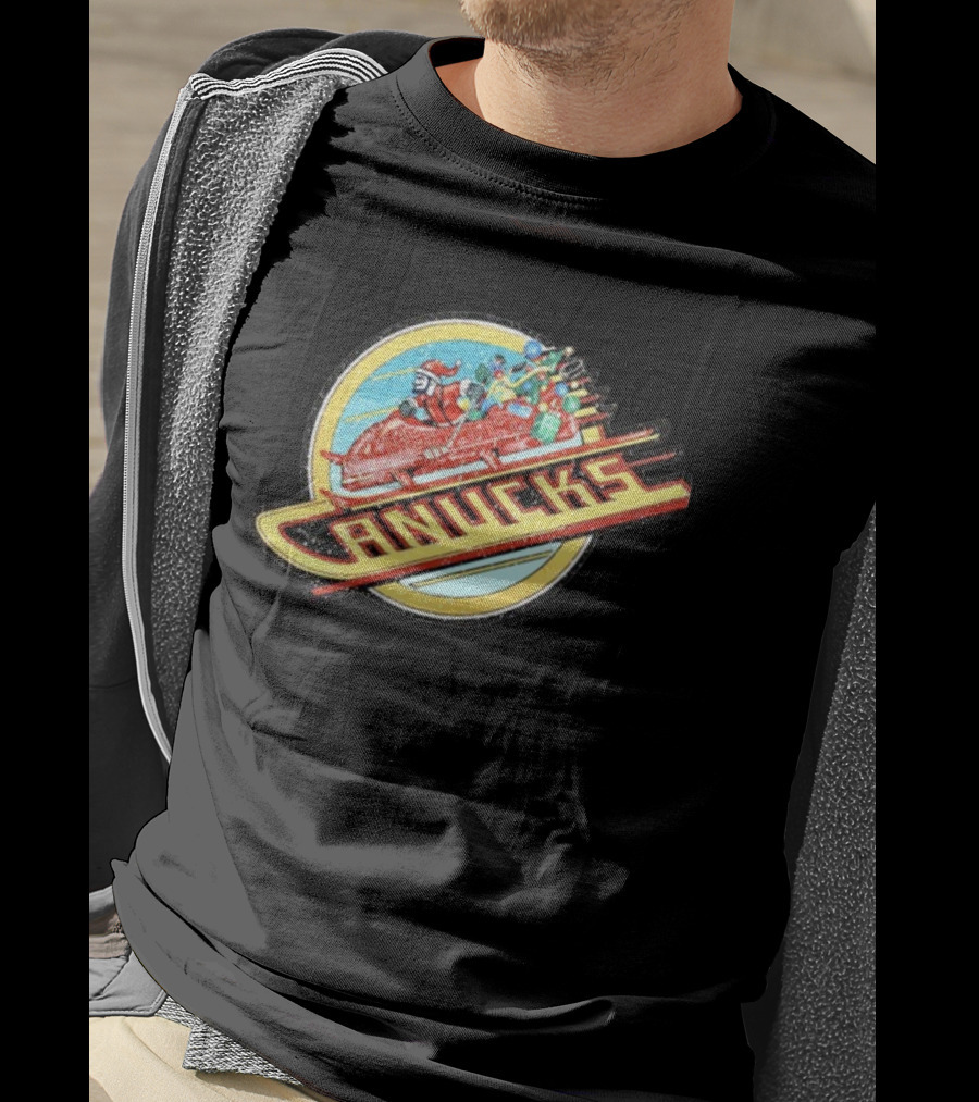 Canucks Christmas Skate Sleigh Santa Hockey Presents T-Shirt