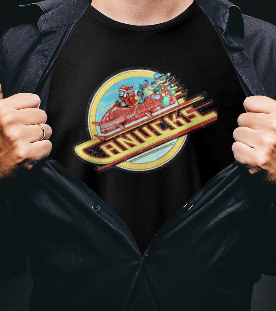 Canucks Christmas Skate Sleigh Santa Hockey Presents T-Shirt