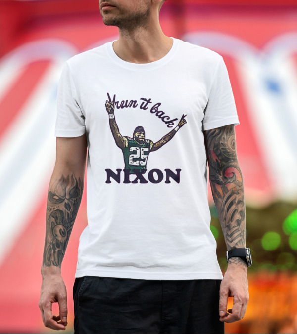 Premium T-Shirt: Run It Back Nixon Number 25 Football Victory Pose T-Shirt Run It Back Nixon Number 25 Football Victory Pose T-Shirt