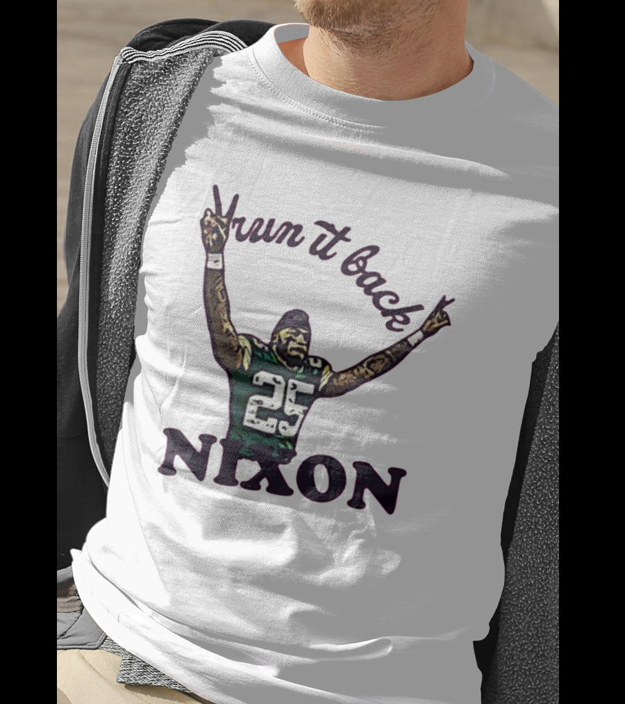 Run It Back Nixon Number 25 Football Victory Pose T-Shirt