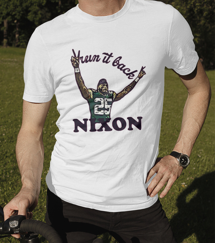 Run It Back Nixon Number 25 Football Victory Pose T-Shirt