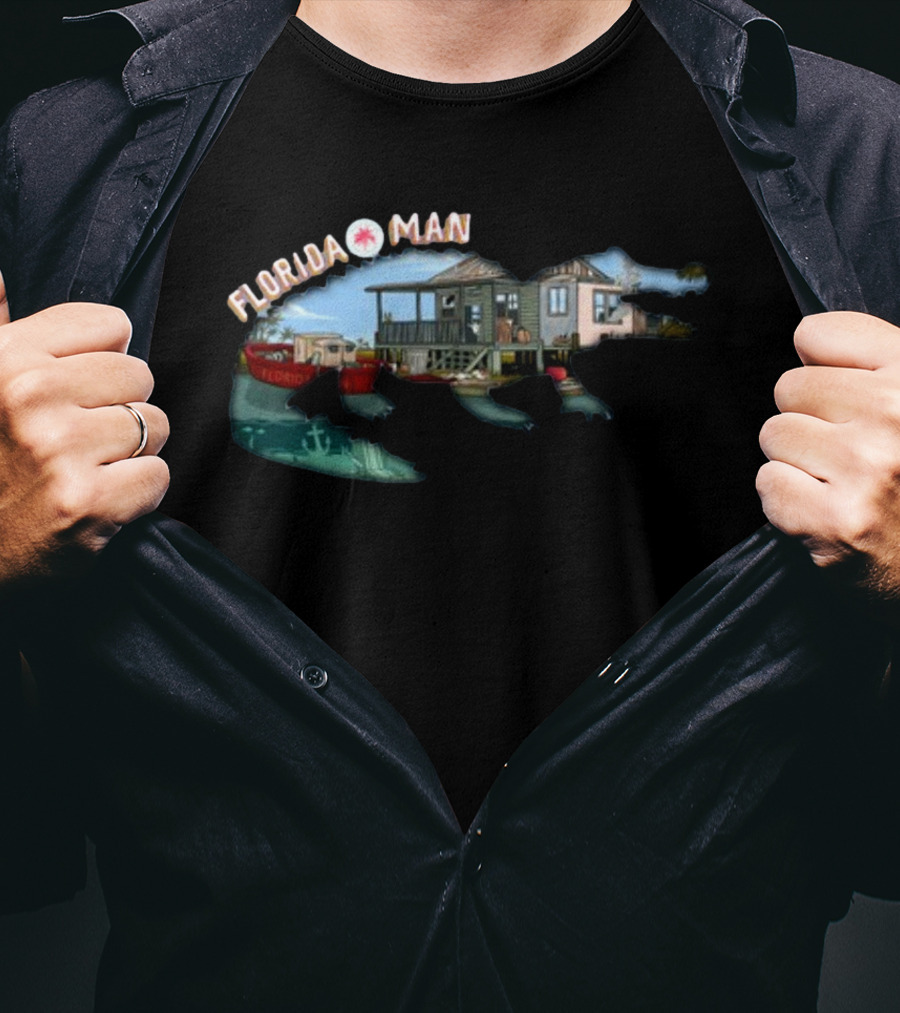 Florida Man Houseboat Adventure With Alligator And Boat T-Shirt