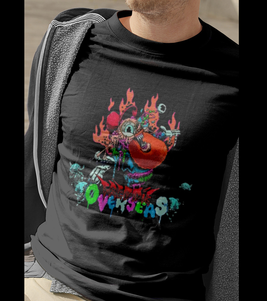Freddie Overseas Onlepine Psychedelic Cartoon Creature With Flames T-Shirt