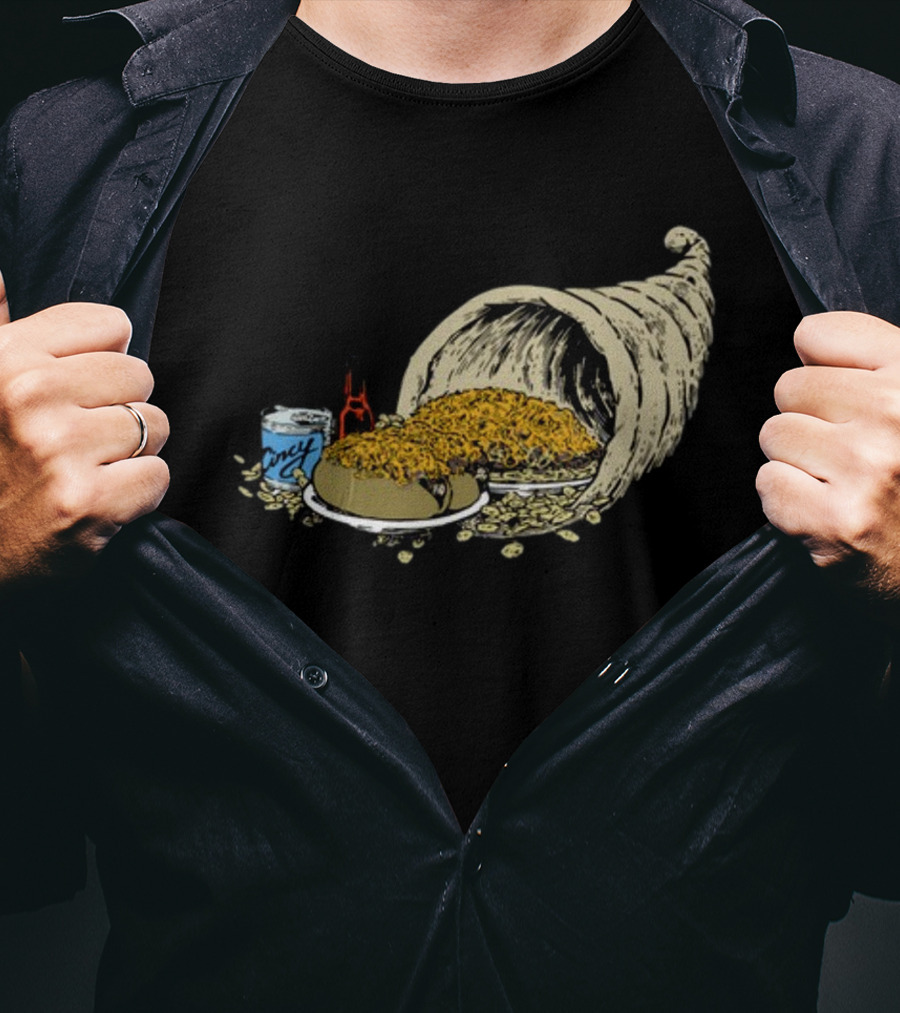 Cincy S Cincy Copia Cornucopia Chili Spaghetti And Hot Sauce T-Shirt