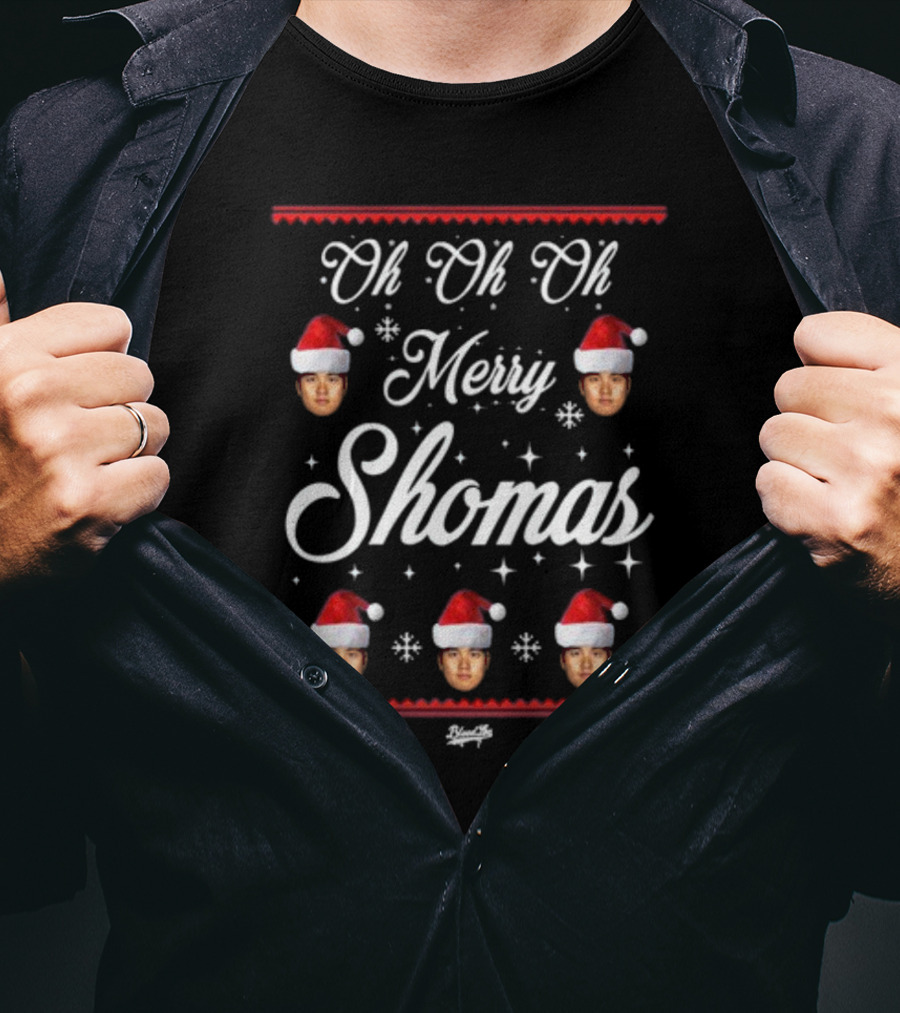 Oh Oh Oh Merry Shomas Faces With Santa Hats T-Shirt