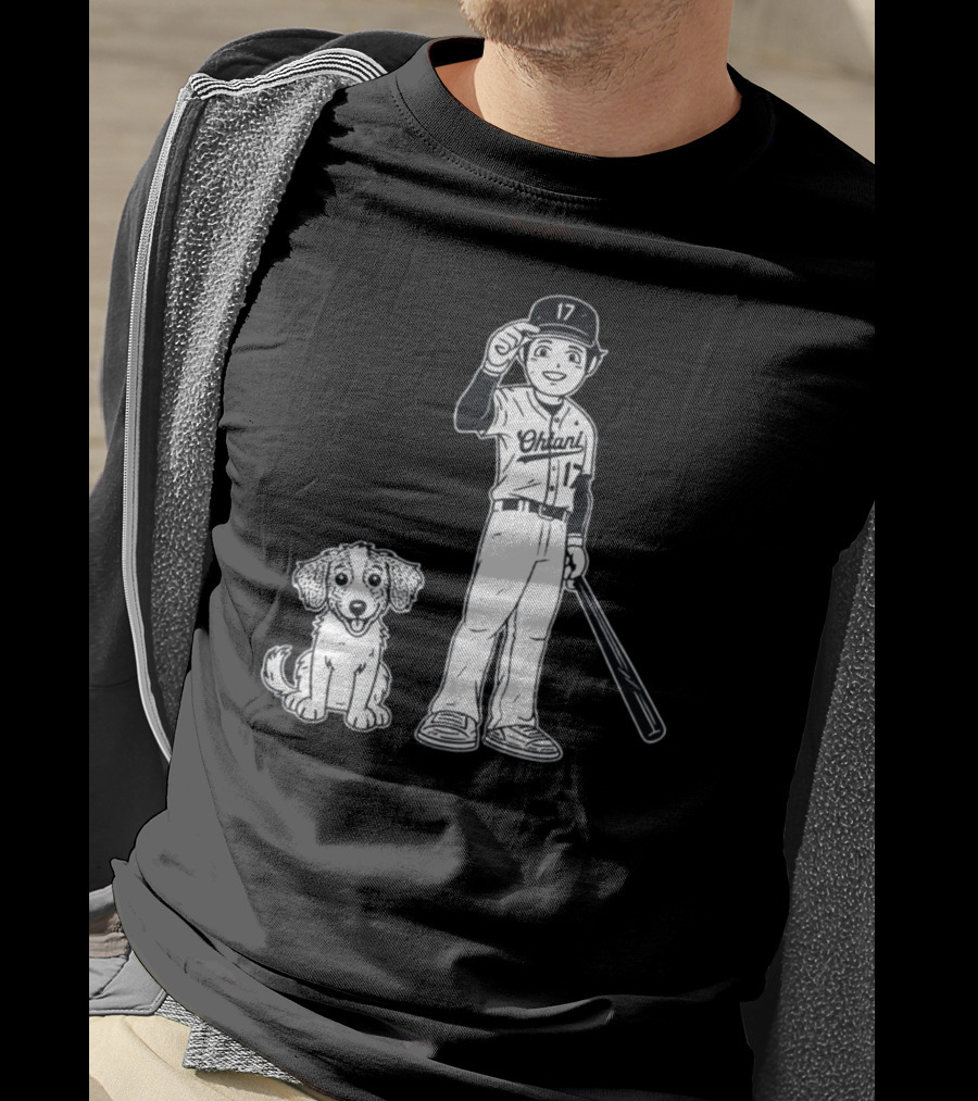 Rotowear Shohei Ohtani 17 Baseball And Dog T-Shirt