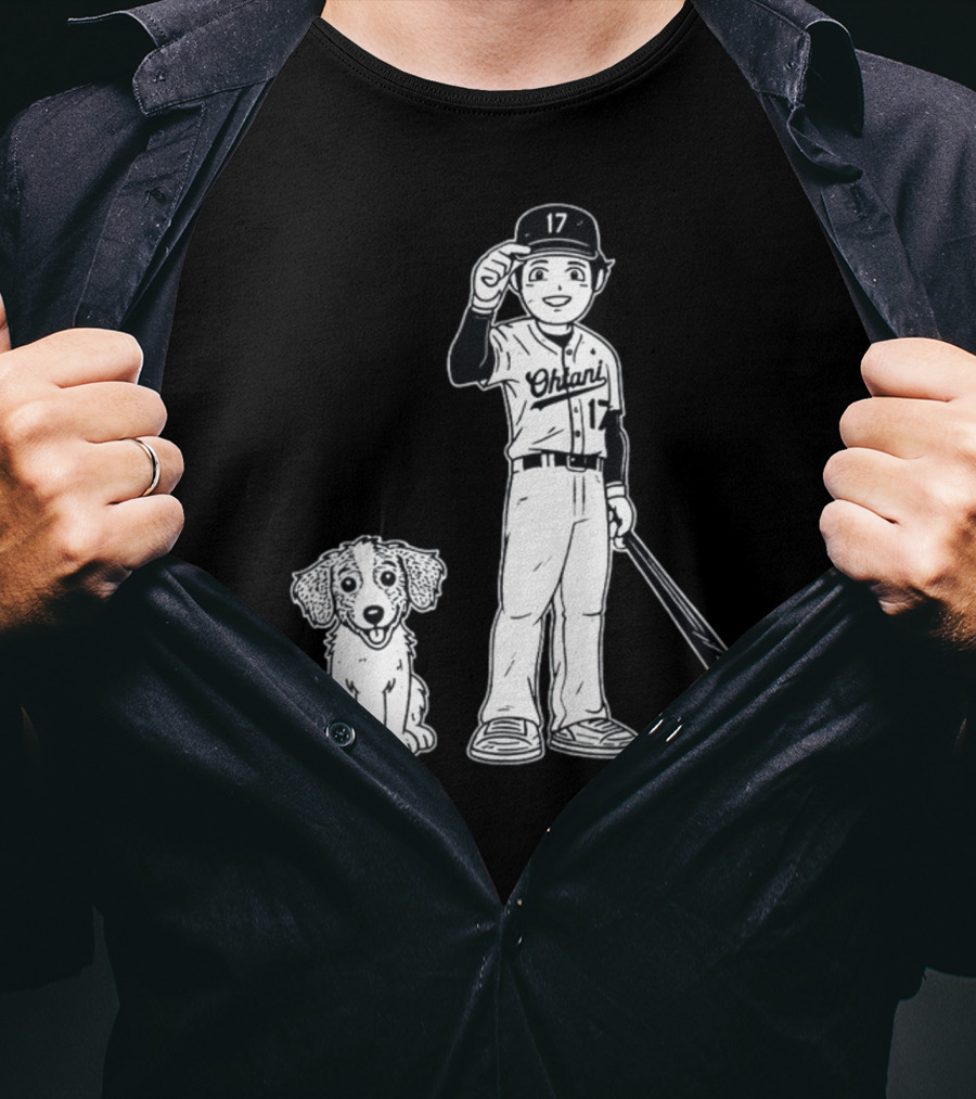 Rotowear Shohei Ohtani 17 Baseball And Dog T-Shirt